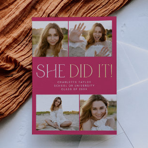 Modern Fete Foil Pink sie tat es Foto Abschluss Folieneinladung