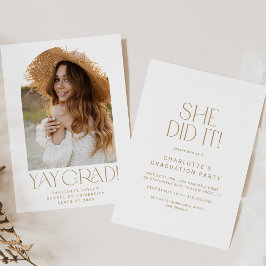 Modern Fete Gold machte sie es Foto Arch Abschluss Einladung