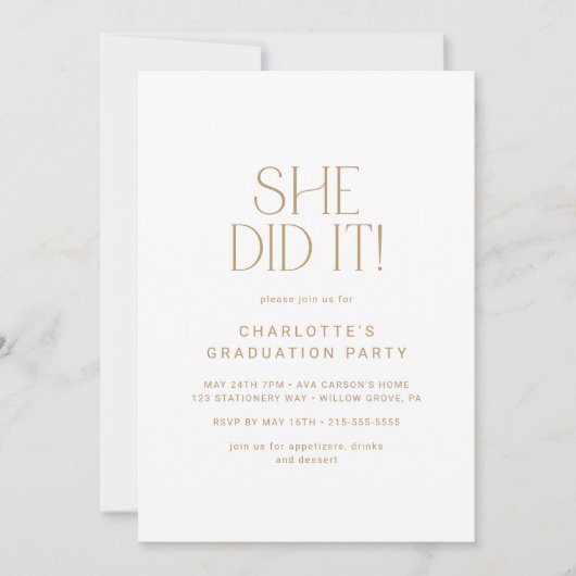 Modern Fete Gold machte sie es Foto Arch Abschluss Einladung (Vorderseite)