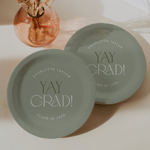 Modern Fete Green Yay Grad Abschluss Pappteller