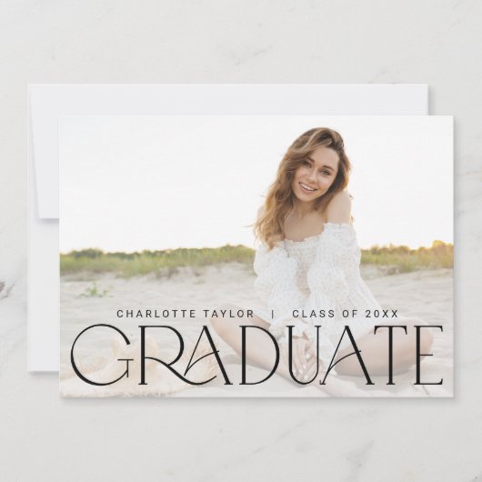 Modern Fete | Minimaler horizontaler Foto-Abschlus Ankündigung (Vorderseite)