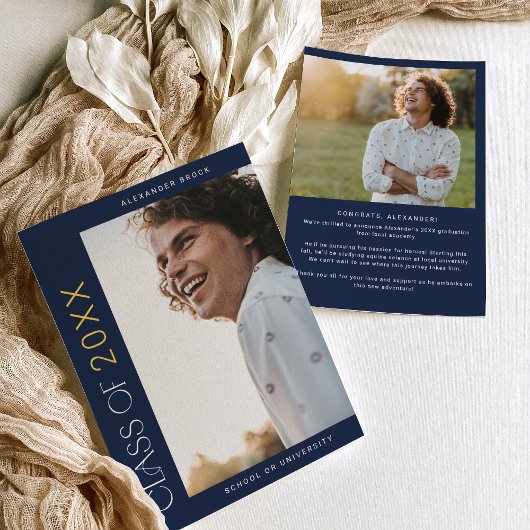 Modern Fete Navy Gold 2024 Foto Abschluss Ankündigung