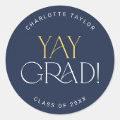 Modern Fete Navy Gold Yay Grad Abschluss Sticker (Vorderseite)
