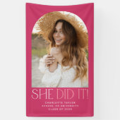 Modern Fete Pink sie tat es Foto Arch Abschluss Banner (Vertikal)