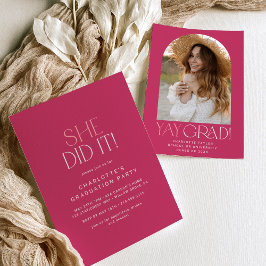 Modern Fete Pink sie tat es Foto Arch Abschluss Einladung