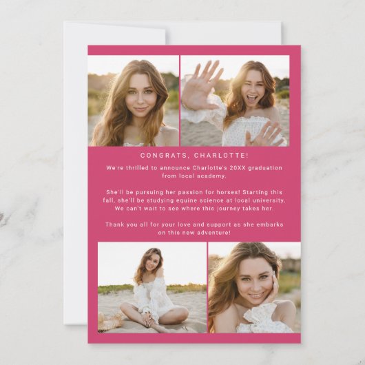 Modern Fete | Pink Yay Grad Foto Arch Abschluss Ankündigung (Rückseite)