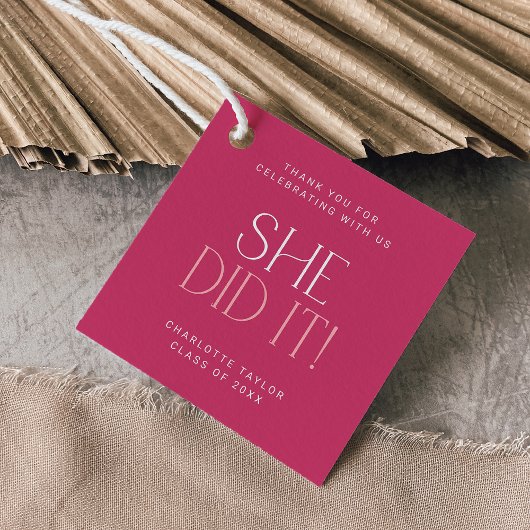 Modern Fete | Rosa Sie hat es getan danke Abschlus Geschenkanhänger