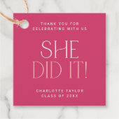 Modern Fete | Rosa Sie hat es getan danke Abschlus Geschenkanhänger (Vorderseite)