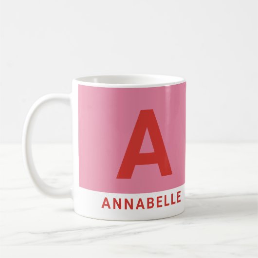 Modern fett gefärbter Farbblock Rosa personalisier Kaffeetasse (Links)