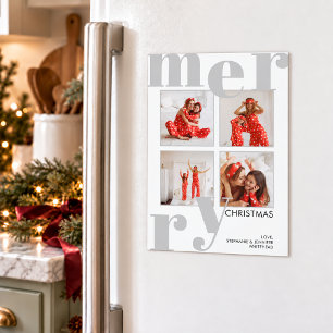 Modern Fettes Grau 4 Foto Frohe Weihnachten Magnetkarte