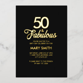 Modern Fifty and Fabulous 50th Birthday Black Gold Folieneinladung