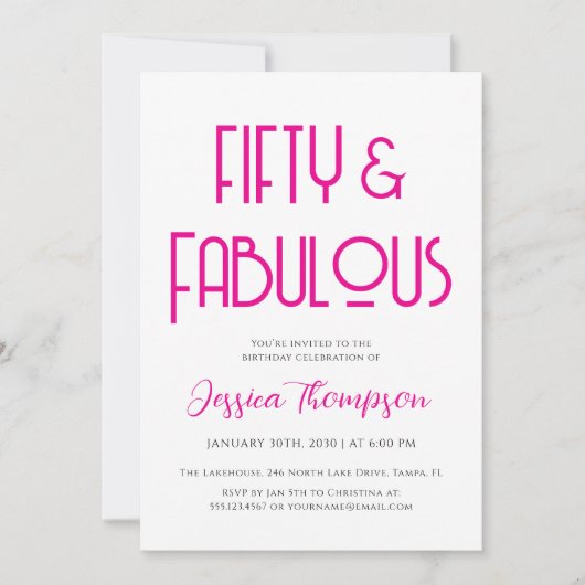 Modern Fifty and Fabulous Art Deco 50th Birthday Einladung (Vorderseite)