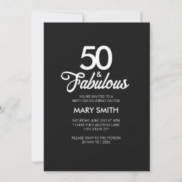 Modern Fifty and Fabulous Black 50th Birthday Einladung
