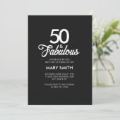 Modern Fifty and Fabulous Black 50th Birthday Einladung (Stehend Vorderseite)