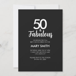 Modern Fifty and Fabulous Black 50th Birthday Einladung