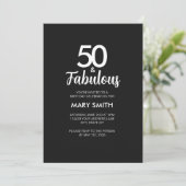 Modern Fifty and Fabulous Black 50th Birthday Einladung (Stehend Vorderseite)