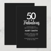 Modern Fifty and Fabulous Black 50th Birthday Einladung (Vorne/Hinten)