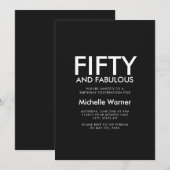 Modern Fifty and Fabulous Black 50th Birthday Einladung (Vorne/Hinten)