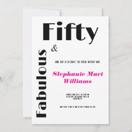Modern Fifty and Fabulous black pink Birthday Einladung