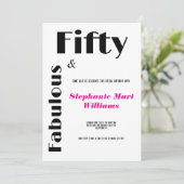 Modern Fifty and Fabulous black pink Birthday Einladung (Stehend Vorderseite)