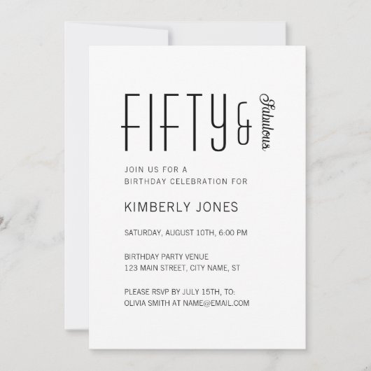 Modern Fifty And Fabulous Bold 50th Birthday Party Einladung (Vorderseite)