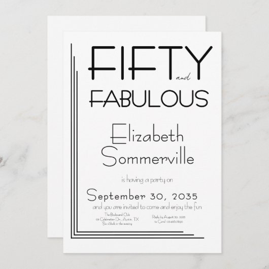 Modern Fifty and Fabulous Bold 50th Birthday Party Einladung (Vorne/Hinten)