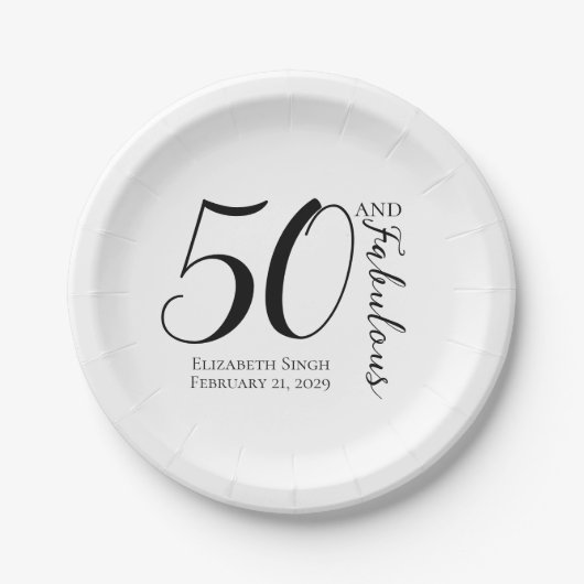 Modern Fifty and Fabulous Bold 50th Birthday Party Pappteller (Vorderseite)