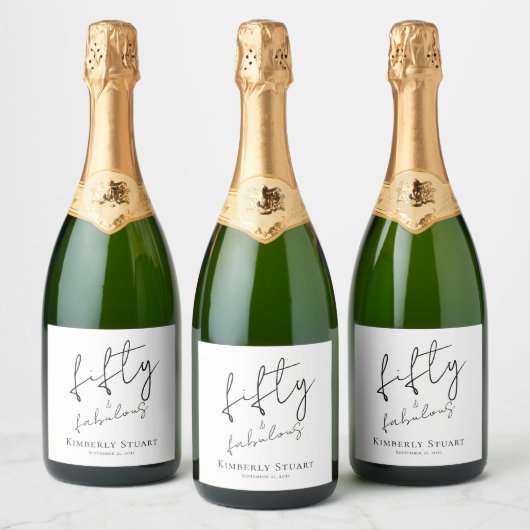 Modern Fifty and Fabulous Bold 50th Birthday Party Schaumweinetikett (Flaschen)