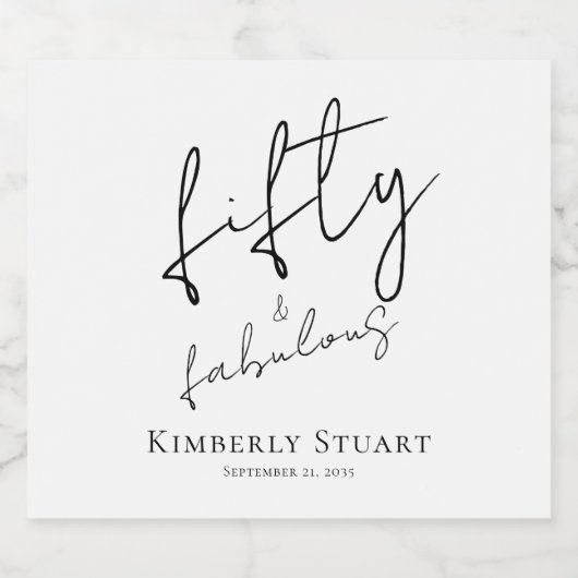 Modern Fifty and Fabulous Bold 50th Birthday Party Schaumweinetikett (Einzelnes Label)