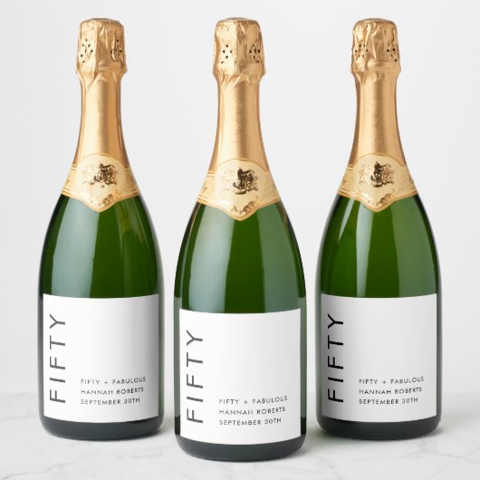 Modern Fifty and Fabulous Bold 50th Birthday Party Schaumweinetikett (Flaschen)