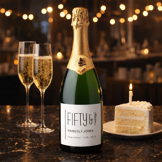 Modern Fifty and Fabulous Bold 50th Birthday Party Schaumweinetikett