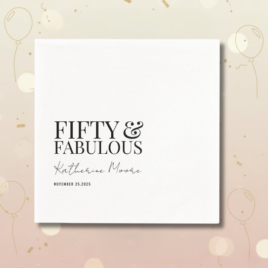Modern Fifty and Fabulous Bold 50th Birthday Party Serviette
