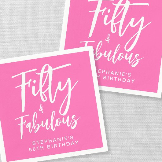 Modern Fifty and Fabulous Bold 50th Birthday Party Serviette