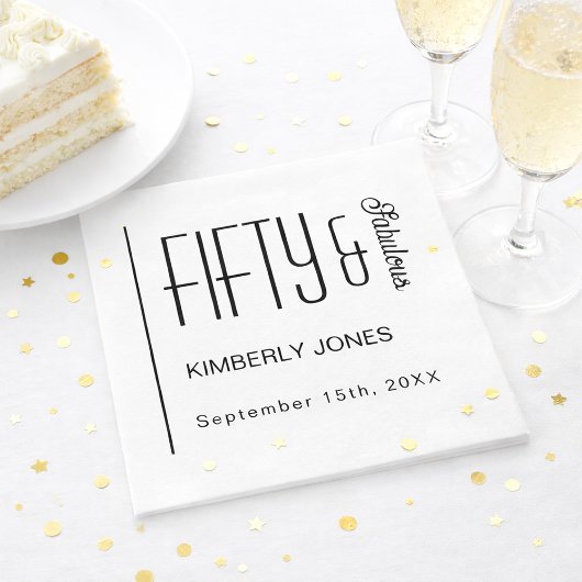 Modern Fifty and Fabulous Bold 50th Birthday Party Serviette