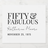 Modern Fifty and Fabulous Bold 50th Birthday Schaumweinetikett (Einzelnes Label)