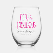 Modern Fifty and Fabulous Name 50th Birthday Party Weinglas Ohne Stiel (Vorderseite)