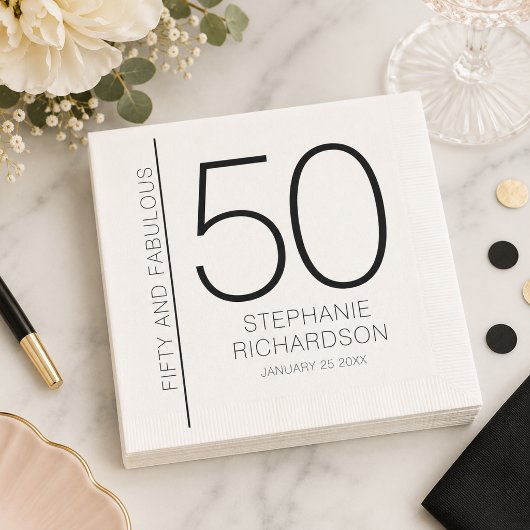 Modern Fifty and Fabulous Name Datum 50. Geburtsta Serviette