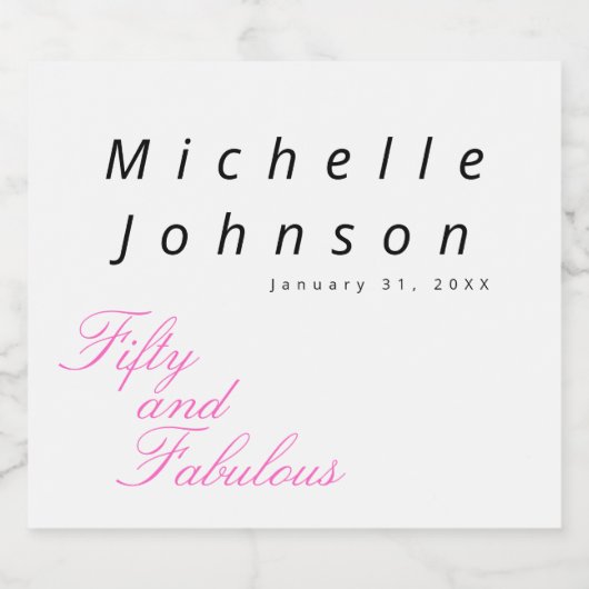 Modern Fifty and Fabulous Pink 50th Birthday Party Schaumweinetikett (Einzelnes Label)