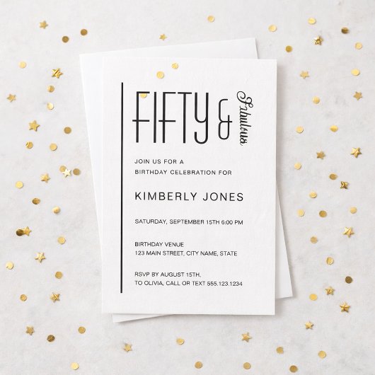 Modern Fifty & Fabulous Bold 50th Birthday Party Einladung
