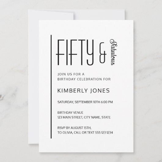 Modern Fifty & Fabulous Bold 50th Birthday Party Einladung (Vorderseite)