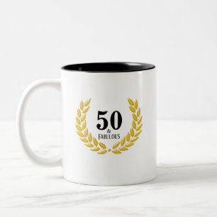 Modern Fifty & Fabulous mit Lorbeerkranz Zweifarbige Tasse