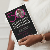 Modern Fifty Fabulous Pink White Photo Birthday Einladung