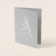 Modern Filigree Christmas Tree Silver Foil Card