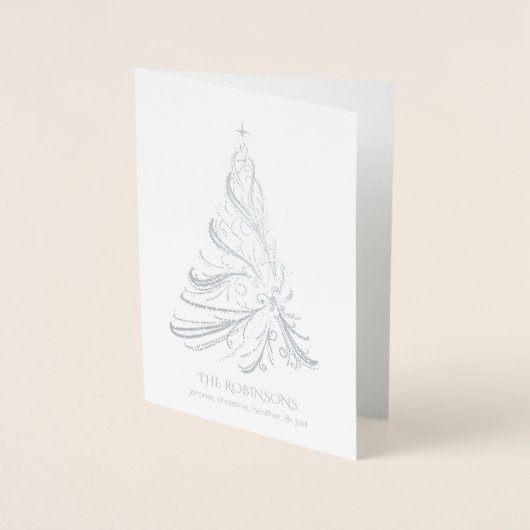 Modern Filigree Christmas Tree Silver Foil Card Folienkarte (Vorderseite)