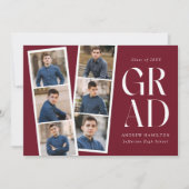 Modern Filmstrip Burgundy 6 Foto Abschluss Ankündigung (Vorderseite)