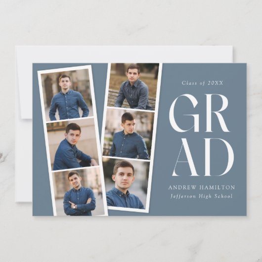 Modern Filmstrip Slate Blue 6 Foto Abschluss Ankündigung (Vorderseite)