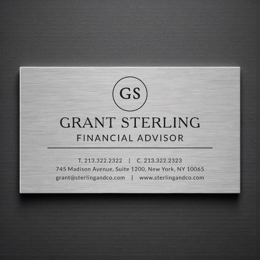 Modern Financial Advisor Metallic Luxury Monogram Visitenkarte
