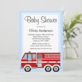 Modern Fire Truck Boy Baby Dusche Einladung (Stehend Vorderseite)