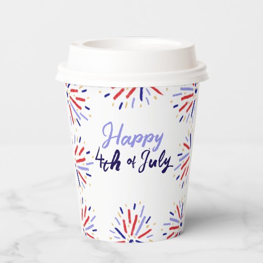 Modern Firework Happy 4. Juli Red Blue White Pappbecher (Rückseite)