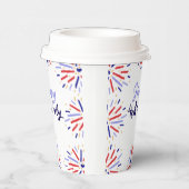 Modern Firework Happy 4. Juli Red Blue White Pappbecher (Rechts)